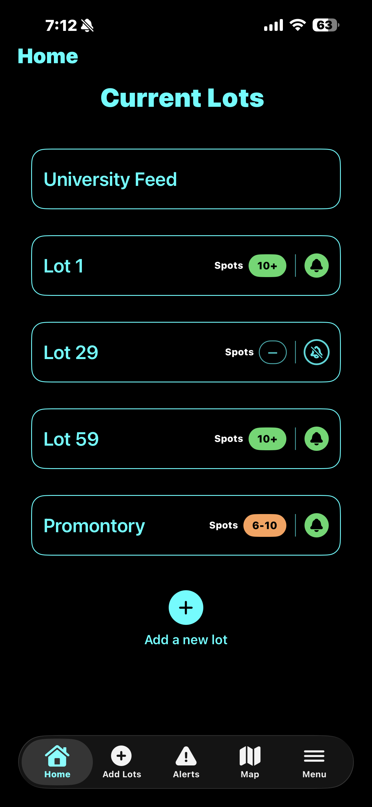 Real-time parking updates screenshot